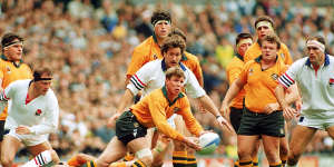 Nick Farr-Jones in action for the Wallabies in the 1991 World Cup final. 