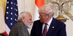 US President Donald Trump,and Narendra Modi,India’s prime minister,at the White House in February.