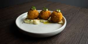 Parsnip korokke with miso butter and parsnip puree. 