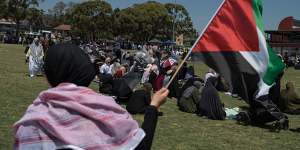 Hundreds attend a prayer vigil in Lakemba on Friday for the Palestinians.