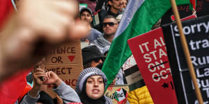 Pro-Palestinian protestors march through Melbourne.
