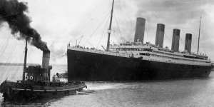 The Titanic leaving Southampton on April 10,1912.