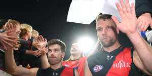 Essendon’s odd couple:Skipper Zach Merrett and star Jake Stringer.