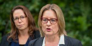 Premier Jacinta Allan and Treasurer Jaclyn Symes (left) announce an independent review.