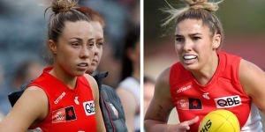AFLW Sydney Swans players Paige Sheppard (left) and Alexia Hamilton.