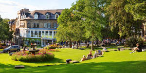 Harrogate,with its neat gardens and reviving spas.