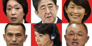 L-R top then bottom:Seiko Hashimoto,Shinzo Abe,Tamayo Marukawa,Koji Murofushi,Mikako Kotani,Yasuhiro Yamashita.