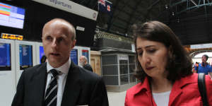 Andy Byford,then chief operating officer of NSW RailCorp,with then-transport minister Gladys Berejiklian in 2011.