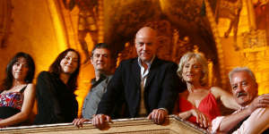 Anthony Warlow,centre,with his fellow cast members of the original Australian production of The Phantom of the Opera,pictured at the Regent Theatre in 2008.
