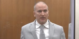 Derek Chauvin,pictured at his sentencing hearing in June.