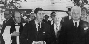 Then-Prince Charles in 1974 with then-governor-general John Kerr,who,in 1975,infamously sacked the elected prime minister Gough Whitlam. Charles backed Kerr’s decision.