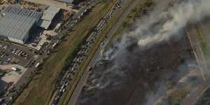 Helicopter vision of a fire along Camden Valley Way