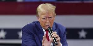 Donald Trump speaks during a town hall event at the Dort Financial Centre in Flint,Michigan.