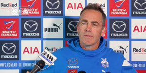 North Melbourne coach Alastair Clarkson addresses the media on Thursday.