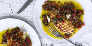 Neil Perry’s barbecued coral trout with sauce vierge