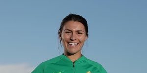 Matildas star Steph Catley celebrates the awarding of the 2023 Women’s World Cup hosting rights to Australia and New Zealand. The tournament will be broadcast in Australia on Optus Sport.