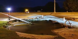 The large sinkhole opened up on Wanneroo Road in Perth’s north.