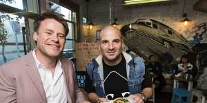 Radek Sali and George Calombaris at Jimmy Grants in Fitzroy in 2016.