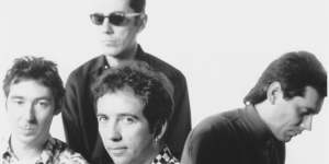  Pete Shelley[front,centre],singer,songwriter and founding member of the band,1990.