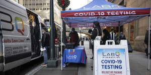 COVID-19 testing tent is seen near Grand Central Terminal in New York City. 