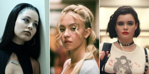The characters in Euphoria are pushing make-up boundaries and driving trends,Alexa Demie as Maddy,Sydney Sweeney as Cassie and Barbie Ferreira as Kat.