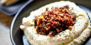 Hummus and spiced lamb at Herd in Healesville.