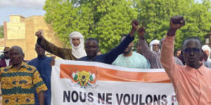 Supporters of Nigerien President Mohamed Bazoum demonstrate in his support in Niamey,Niger.