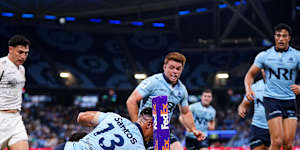Lalakai Foketi of the Waratahs scores a try but it was disallowed.