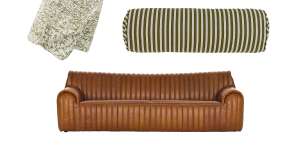 “Lumi” throw;“The Bon Bon” bolster;“Aspen Channel” sofa.