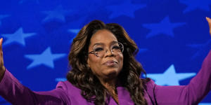 Talk show host Oprah Winfrey departs after speaking.