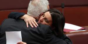 Jacqui Lambie was embraced by Senator Doug Cameron.