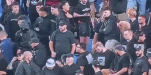 A man appears to give a Nazi salute at the Sydney A-League derby last month.