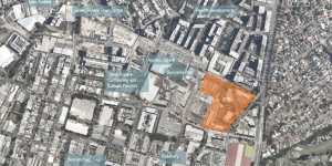 A map of the development site,with west Kensington to its immediate right,on the other side of Southern Cross Drive.