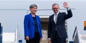 Prime Minister Anthony Albanese and Foreign Affairs Minister Penny Wong board a RAAF plane to fly to Japan for the Quad meeting on Monday.
