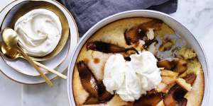 This clafoutis swaps cherries for caramelised pears.