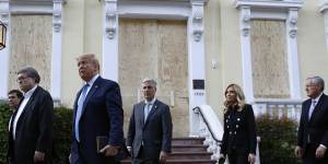 May signal the end of the US democracy,said one general:President Donald Trump departs after visiting outside St. John's Church across Lafayette Park from the White House.