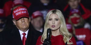 Then US president Donald Trump watches his daughter Ivanka speak at a rally ahead of the 2020 election.