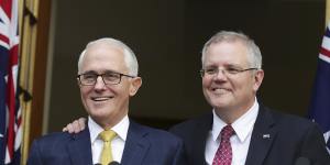 Malcolm Turnbull and his then treasurer Scott Morrison in 2018 when Morrison declared “this is my leader and I’m ambitious for him”.