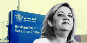 Annastacia Palaszczuk overlaid on an image of the Brisbane Youth Detention Centre sign at Wacol