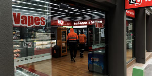 A convenience store in Sydney advertises vapes. 