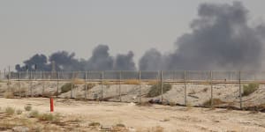 Smoke fills the sky at the Abqaiq oil processing facility in Saudi Arabia on Saturday. 