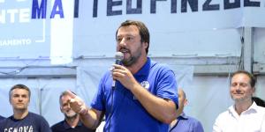 Italian Deputy Premier and Interior Minister,Matteo Salvini,speaks at a Lega party's meeting in Pinzolo,Italy,on Saturday.
