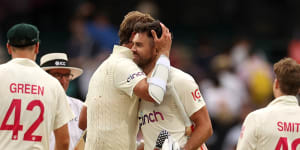 Jimmy Anderson and Stuart Broad celebrated England holding on for a draw in the fourth Test.