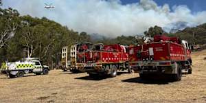 The fire in central Victoria on Tuesday,at the base of the Tallarook Ranges in Trawool.