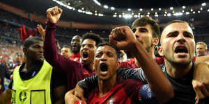 Nani celebrates after Portugal beat France 1-0 in the Euro 2016 final.