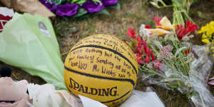 A basketball left outside the Devonport primary school affected by the tragedy.