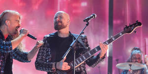 Voyager performing in the Eurovision final.