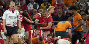 Jac Morgan scores for Wales just before full-time.