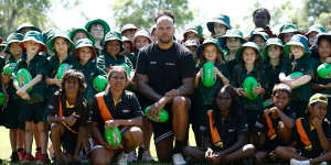 AFL great Lance Franklin with children at the Michael Long Centre in Darwin.