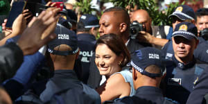 Michelle Bolsonaro,centre,outside the Brazilian Liberal Party headquarters on Thursday.